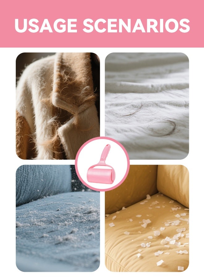 Pink Lint Roller with Dust Cover, 7 Refills 385 Sheets, 360° Rotating Pet Hair Remover for Clothes, Furniture, Carpets - 19x11cm, Easy Tear Design - Image 3