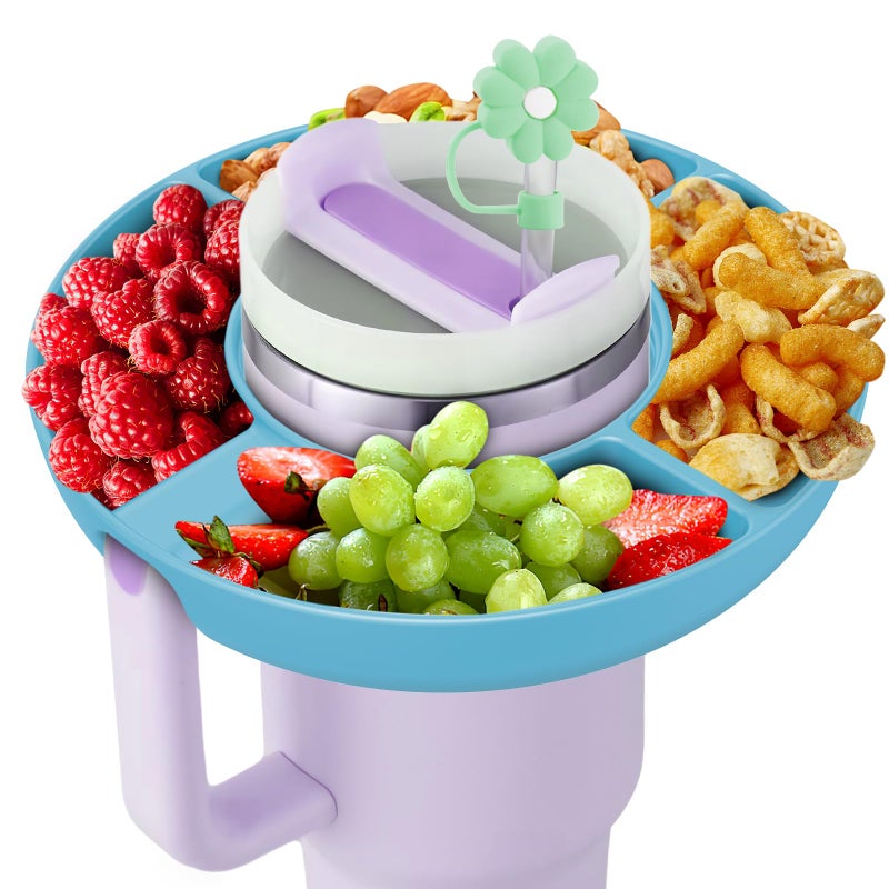insefocc Snack Bowl for Stanley Cup 40 oz with Handle-Perfectly Compatible with Stanley Quencher H2.0 Tumbler 40 oz with Handle, Reusable Silicone Snack Tray, Stanley cup accessories (Blue Snack Bowl) - Image 1