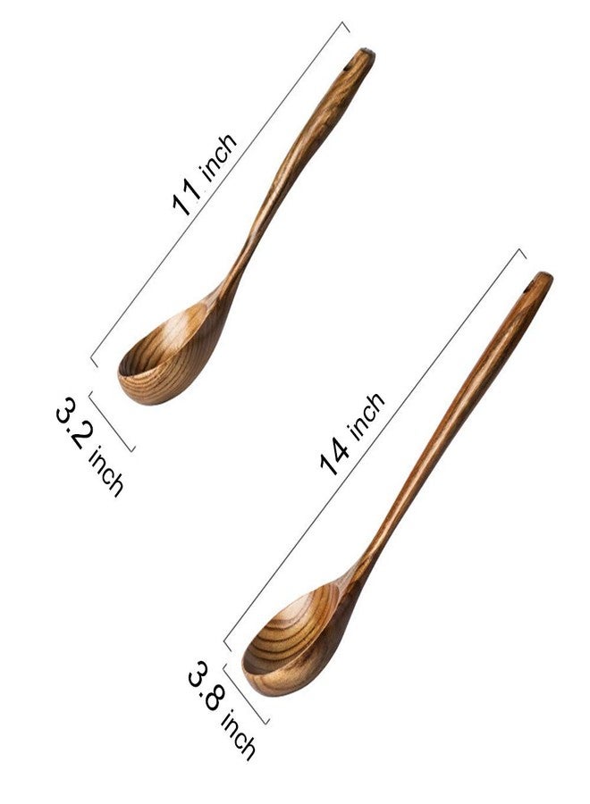 Renawe 2 Pcs Wooden Spoon Ladle for Cooking Spoons Best Non Toxic Kitchen Tools -14 inch Long Kitchen Cooking Utensil & 11 inch Best Wood Spoons Large Deep Ladle Serving Spoons Soup Ladles Set - Image 5