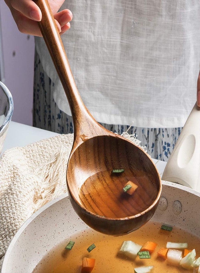 Renawe 2 Pcs Wooden Spoon Ladle for Cooking Spoons Best Non Toxic Kitchen Tools -14 inch Long Kitchen Cooking Utensil & 11 inch Best Wood Spoons Large Deep Ladle Serving Spoons Soup Ladles Set - Image 3