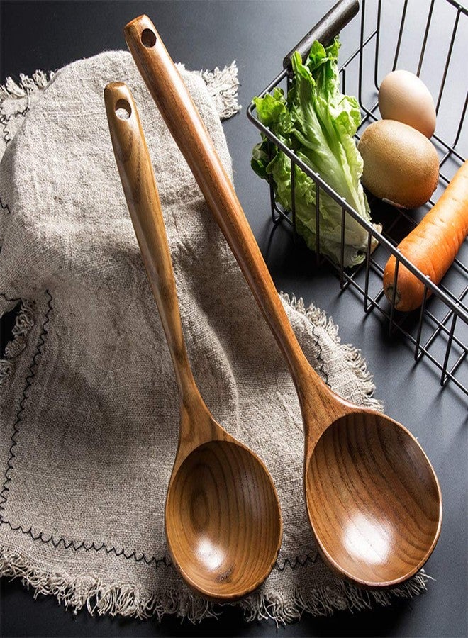Renawe 2 Pcs Wooden Spoon Ladle for Cooking Spoons Best Non Toxic Kitchen Tools -14 inch Long Kitchen Cooking Utensil & 11 inch Best Wood Spoons Large Deep Ladle Serving Spoons Soup Ladles Set - Image 2