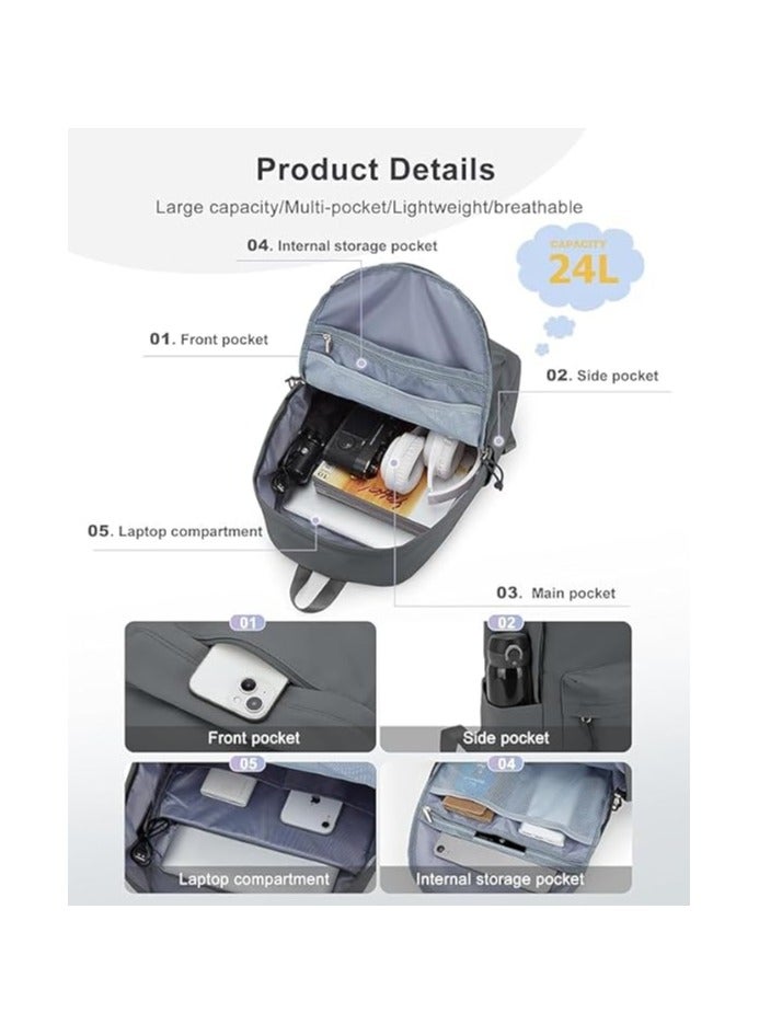 giftology School Backpack Water Resistant Bookbag Casual Lightweight Travel Rucksack Daypack Backpacks for Men Women College High School Bags Backpack for Boys Girls Teens - Grey - Image 2