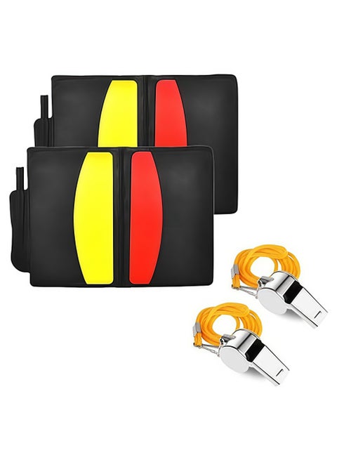 2 Sets Of Soccer Referee Card Yellow and Red Card Metal Soccer Referee Whistle Football Referee Equipment, for Football Soccer Volleyball Sports Gam