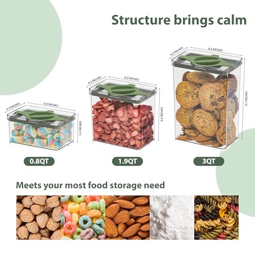 Prestoor Leakproof Food Storage Container Set with Twist-Lock Lids, 3-Pack BPA-Free Stackable Pantry Canisters for Sugar, Flour, Pasta, Snacks(0.8qt (3.2 Cup), 1.9qt (7.6 Cup), 3qt (12 Cup)- Green - Image 2
