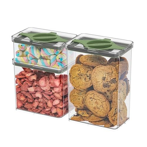 Prestoor Leakproof Food Storage Container Set with Twist-Lock Lids, 3-Pack BPA-Free Stackable Pantry Canisters for Sugar, Flour, Pasta, Snacks(0.8qt (3.2 Cup), 1.9qt (7.6 Cup), 3qt (12 Cup)- Green - Image 1