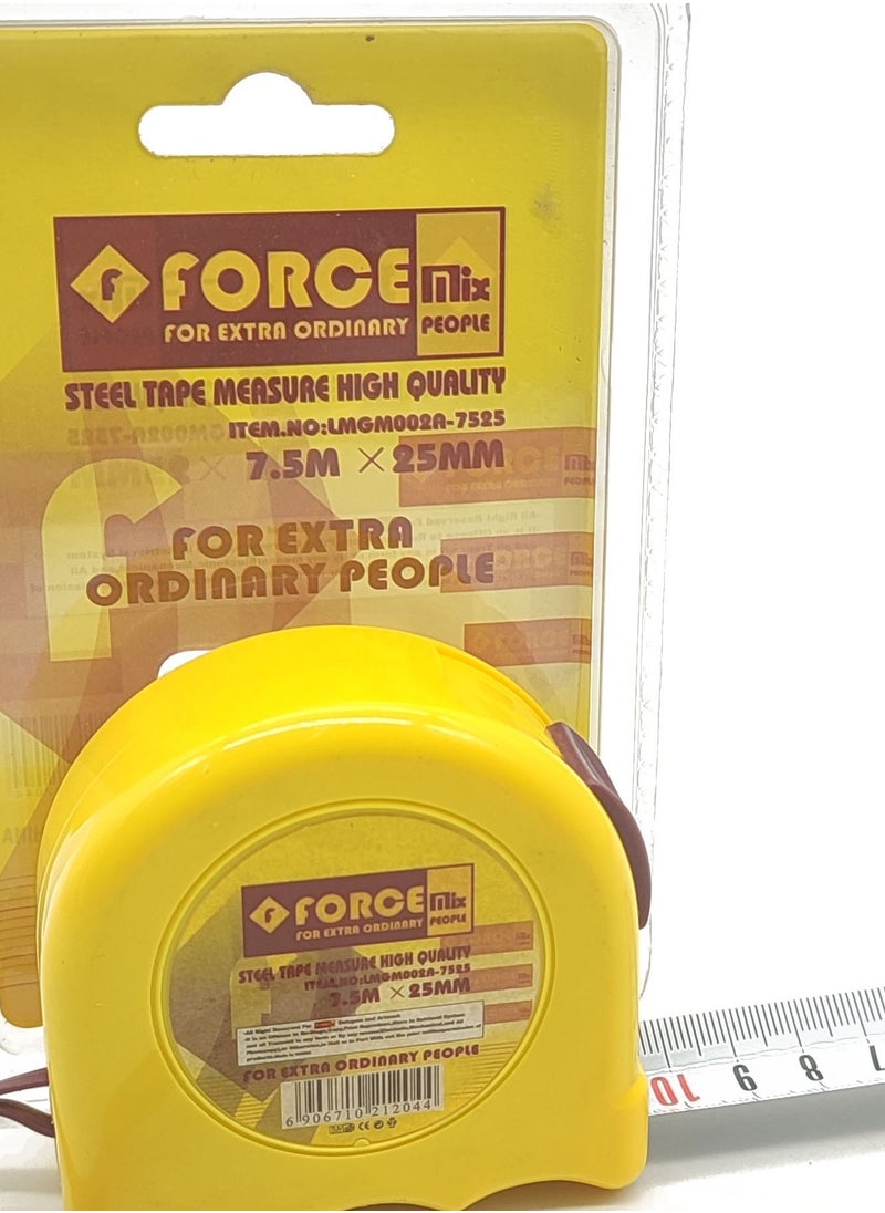 FORCE - Force tape measure 7.5  meters  25 mm yellow - Image 1