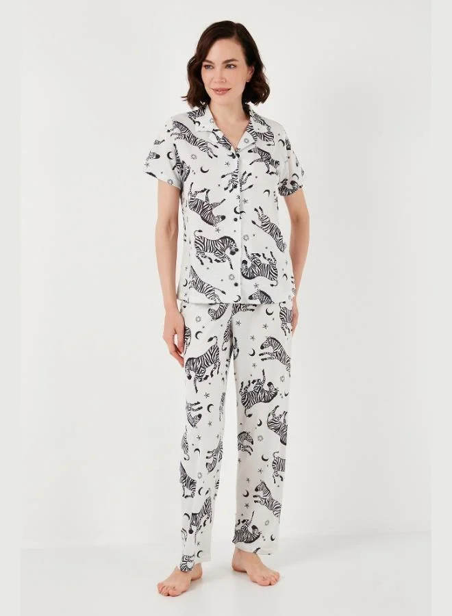 Lela  Lela Patterned Short-Sleeved Shirt Collar Woven Regular Fit Pajama Set for Women PAJAMAS SET 6571010 for Women | Best Price UAE