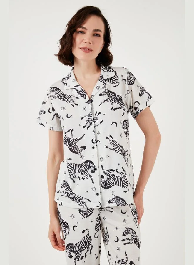 Lela  Lela Patterned Short-Sleeved Shirt Collar Woven Regular Fit Pajama Set for Women PAJAMAS SET 6571010 for Women | Best Price UAE