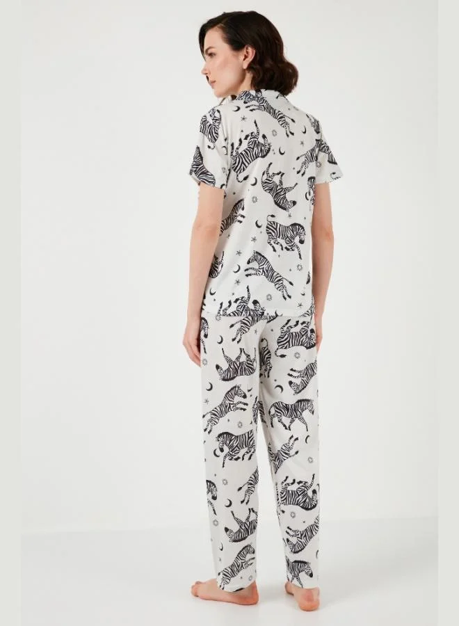 Lela  Lela Patterned Short-Sleeved Shirt Collar Woven Regular Fit Pajama Set for Women PAJAMAS SET 6571010 for Women | Best Price UAE