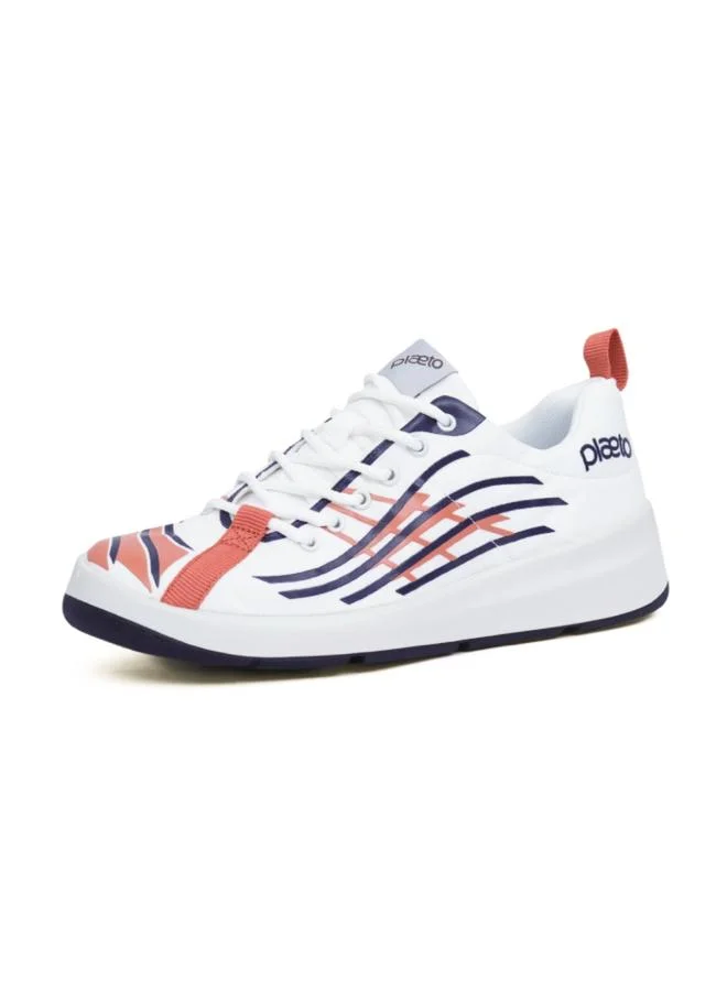 PLAETO Nova Mens Sports Sneakers - White and Navy Performance Trainers