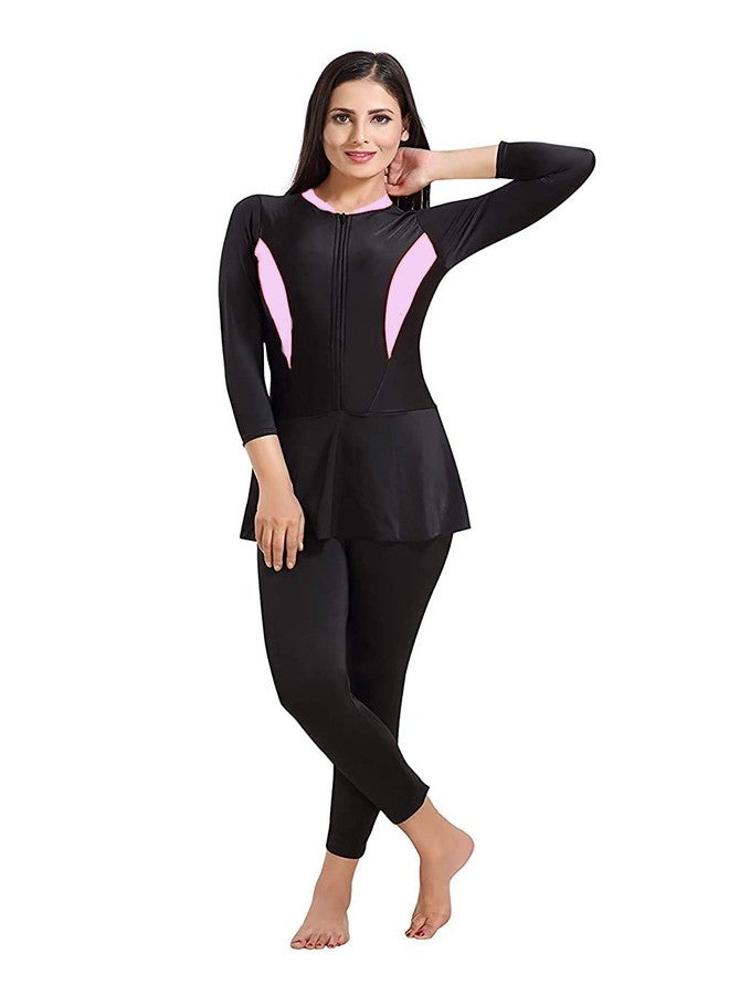 Stotram Women’s one -Piece Swimming Suit,Polyester Swimwear Costume,Two Way Stretchable Frock Style with Front Zipper.Size-28 to 32 Chest Black - Image 1