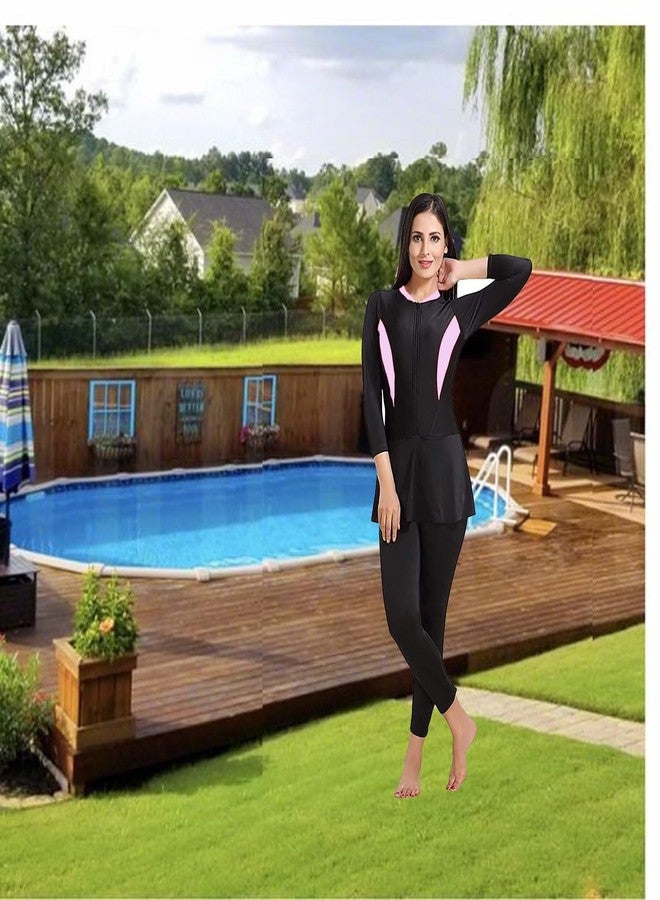 Stotram Women’s one -Piece Swimming Suit,Polyester Swimwear Costume,Two Way Stretchable Frock Style with Front Zipper.Size-28 to 32 Chest Black - Image 2
