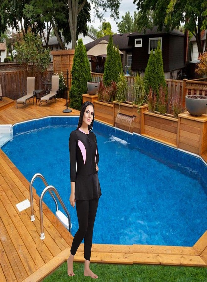 Stotram Women’s one -Piece Swimming Suit,Polyester Swimwear Costume,Two Way Stretchable Frock Style with Front Zipper.Size-28 to 32 Chest Black - Image 4
