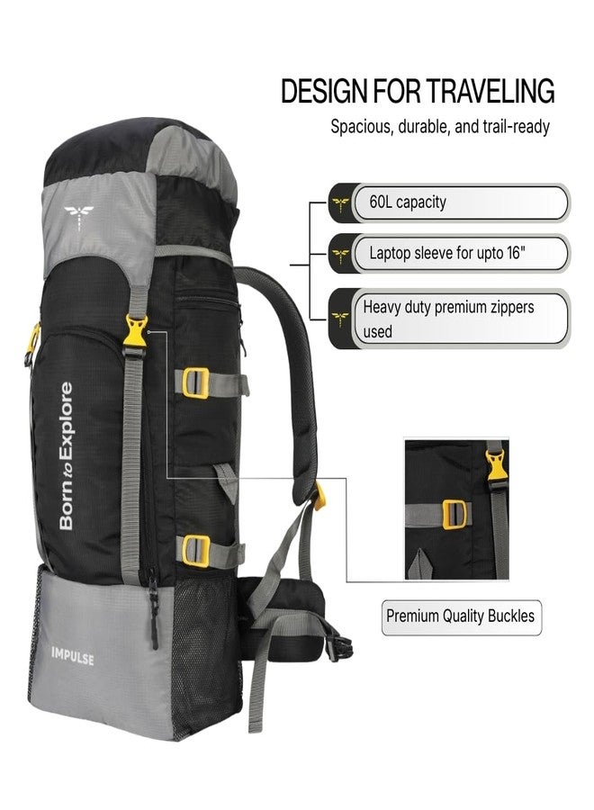 إمبلس حقيبة ظهر إمبلس بأربعة أقسام، سعة 60 لترًا، حقيبة سفر رجالية، حقيبة سياحية، حقيبة ظهر للسفر والتنزه والتخييم، لون أسود فاتح، ضمان لمدة عام، مقاس واحد. اكتشف المزيد. - Image 3