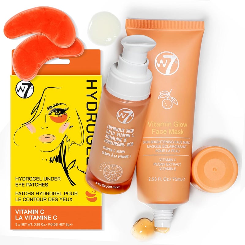 W7 Vitamin C Booster Set Brightening Skincare Essentials for Glowing Energized Skin Includes Luminous Serum Vitamin C Face Mask Under Eye Gel Patches 5 Pairs - Image 1