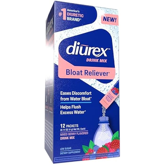 Diurex Drink Mix - Diuretic Supplement - Mixed Berry Flavor - Bloat Relief with Diurex Proprietary Bloat-Relieving Blend - Single Serve - 12 Pack - Image 2