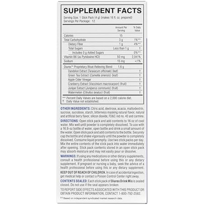 Diurex Drink Mix - Diuretic Supplement - Mixed Berry Flavor - Bloat Relief with Diurex Proprietary Bloat-Relieving Blend - Single Serve - 12 Pack - Image 3