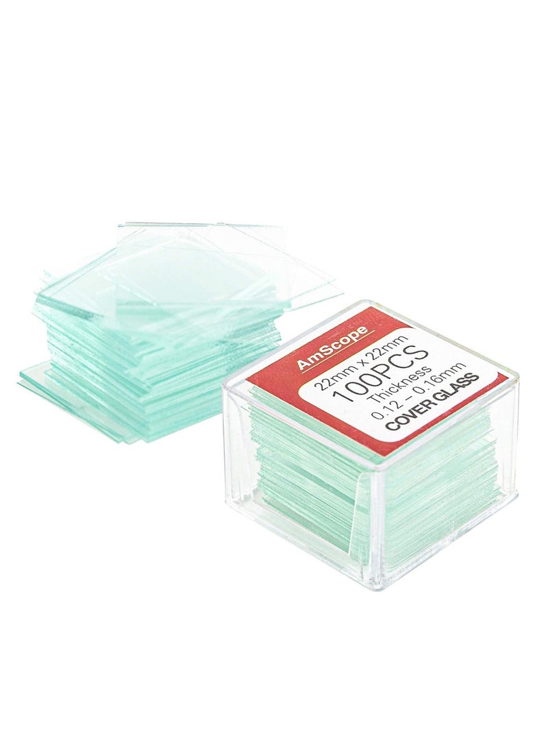 AmScope AmScope  Square Glass Microscope Cover Slips 22mm x 22mm Cover Slides  Pack of 100  CSS22100  - Image 1