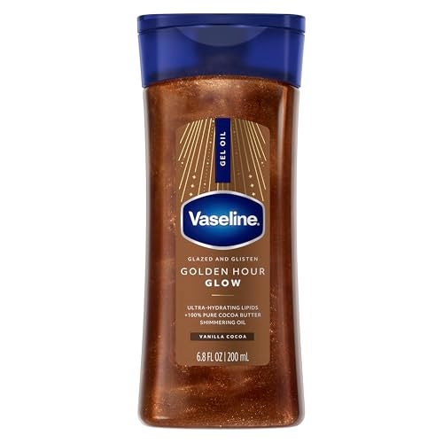 Vaseline زيت جل الجسم المتلألئ من فازلين بلمسة ذهبية وفانيليا كاكاو، 6.8 أونصة - Image 1
