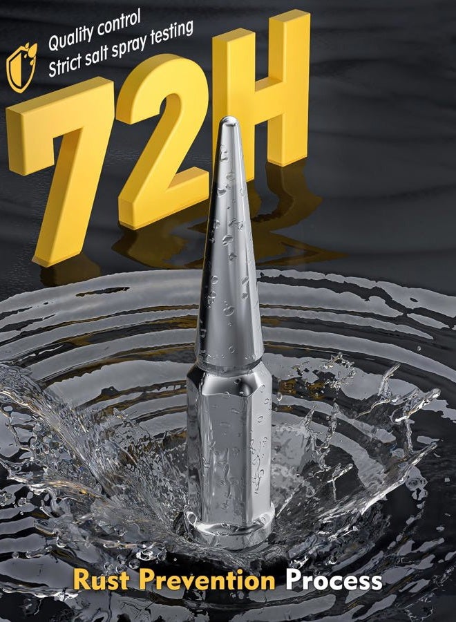 MIKKUPPA M14x2.0 Wheel Spike Lug Nuts, 32 PCS Chrome Spiked Lug Nuts 14mmx2.0 Solid 4.4" Tall Acorn Lug Nut with 1 Socket Key Replacement for Ford F-150 Expedition, Lincoln Navigator Mark LT - Image 3