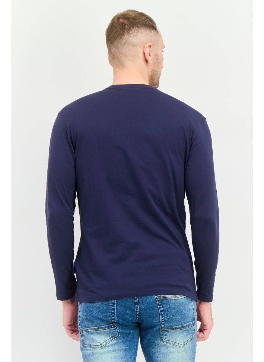 GAS Men Crew Neck Long Sleeves Graphic Print T-Shirt, Navy  - Image 2