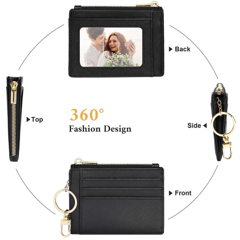 Sodsay Card Case Slim Front Pocket Wallet for Women Credit Card Holder with Keychain(CH Black) - Image 4
