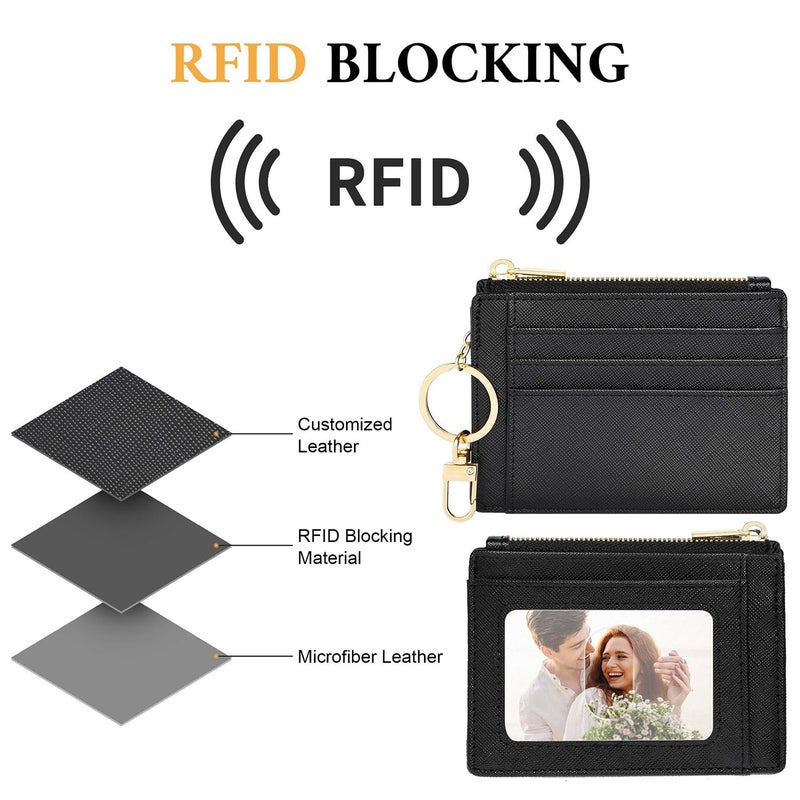Sodsay Card Case Slim Front Pocket Wallet for Women Credit Card Holder with Keychain(CH Black) - Image 5