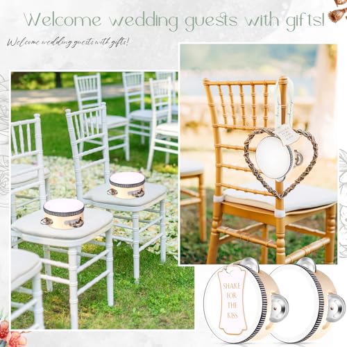 Lukmaa 24 Set 4 Inch Tambourine for Adults Wooden Hand Held Drum with Metal Jingles, Gift Tags, White I Love You Printed Ribbon Percussion Gift Musical Instrument for Church Wedding Party Favor - Image 4
