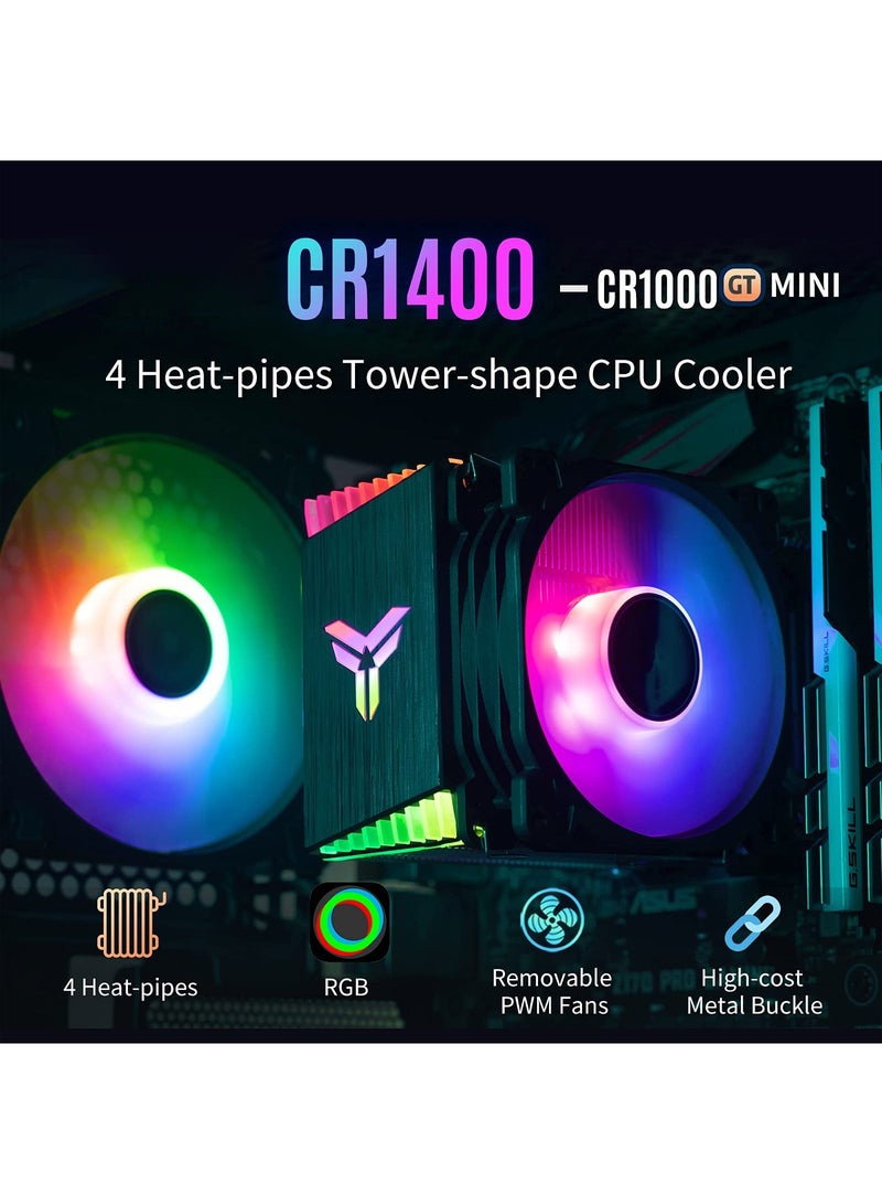 CPU Air Cooler, CR1400 RGB 4 Heat-Pipes, 126mm RGB CPU Fan, Removable 92mm PWM Fans, ARGB Light Sync with Motherboard, 5V 4-pin RGB CPU for AMD Ryzen/Intel LGA 1700 115X, Black  - Image 3