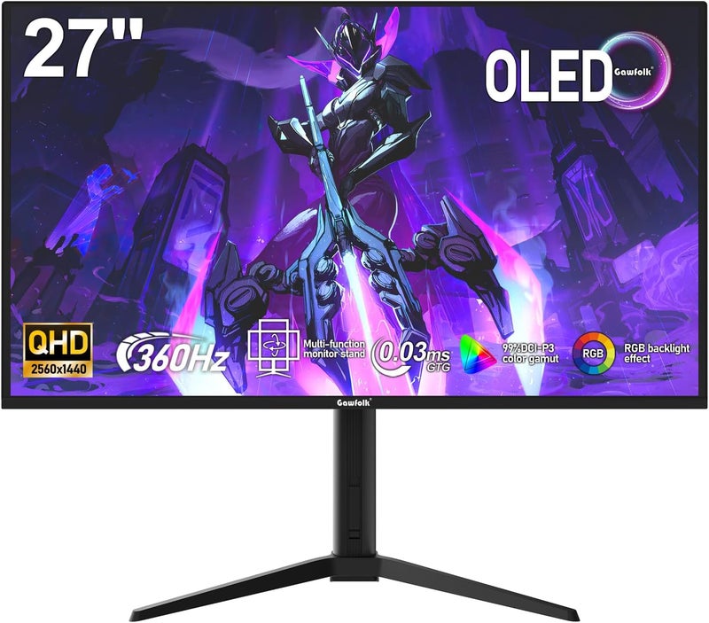 Gawfolk شاشة ألعاب Gawfolk QD OLED مقاس 27 بوصة 2K 360 هرتز QHD (2560 × 1440) 0.03 مللي ثانية (GTG) PIP PBP 99% DCI-P3 HDR400 نسبة تباين 1.5 مليون:1 FreeSync قابلة لتعديل الإمالة والارتفاع والدوران - Image 1