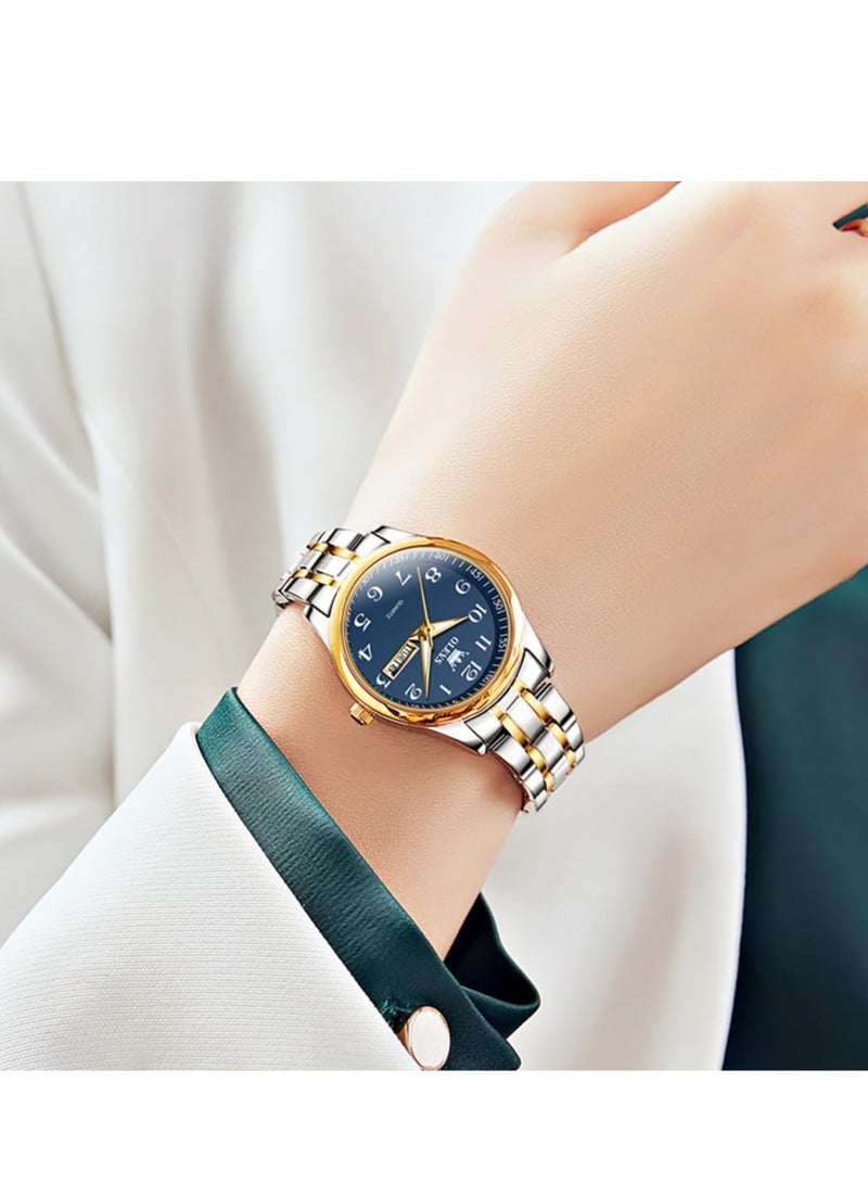 أوليفز ساعة OLEVS للسيدات من الفولاذ المقاوم للصدأ مقاومة للماء، عرض تناظري كبير وسهل قراءة التاريخ للسيدات - Image 5