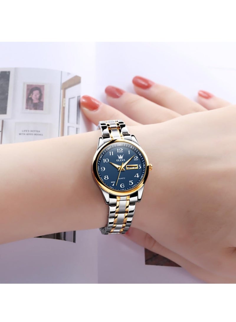 أوليفز ساعة OLEVS للسيدات من الفولاذ المقاوم للصدأ مقاومة للماء، عرض تناظري كبير وسهل قراءة التاريخ للسيدات - Image 4