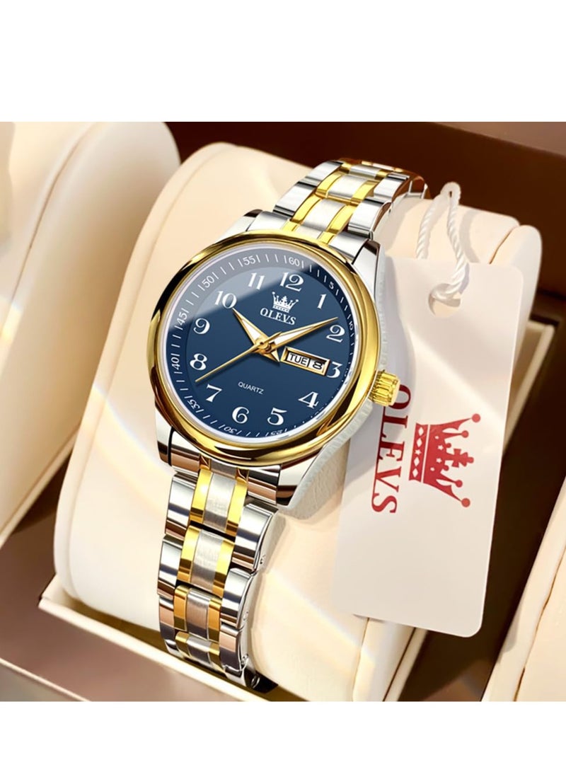 أوليفز ساعة OLEVS للسيدات من الفولاذ المقاوم للصدأ مقاومة للماء، عرض تناظري كبير وسهل قراءة التاريخ للسيدات - Image 1