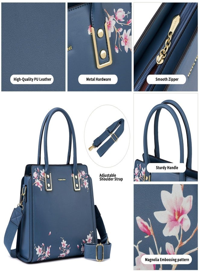 Pomelo Best Purses and Handbags for Women, PU Leather Tote Shoulder Bag Satchel Top Handle for ladies, Blue - Image 5