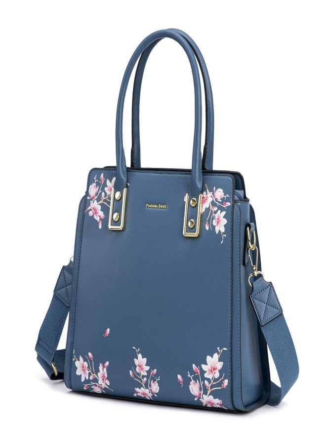Pomelo Best Purses and Handbags for Women, PU Leather Tote Shoulder Bag Satchel Top Handle for ladies, Blue - Image 1