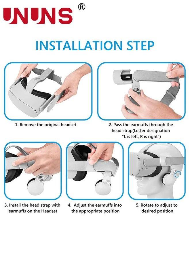UNUNS Headphone Case Compatible Meta Quest 2,Adjustable Replacement Oculus 2 Accessories,Wireless Original Sound Earphones For 2,White Headphones - Image 5