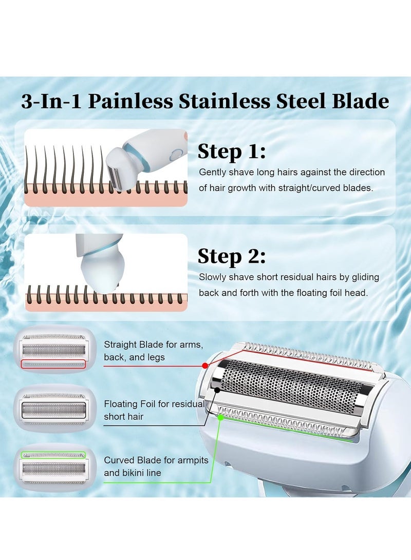 general Electric Razors for Women 2 IN 1 Electric Shaver for Womens Legs Underarm Face Pubic Hairs,Wet Dry Use Rechargeable Trimmer Hair Removal with Detachable Head,Painless IPX7 Waterproof Blue - Image 5