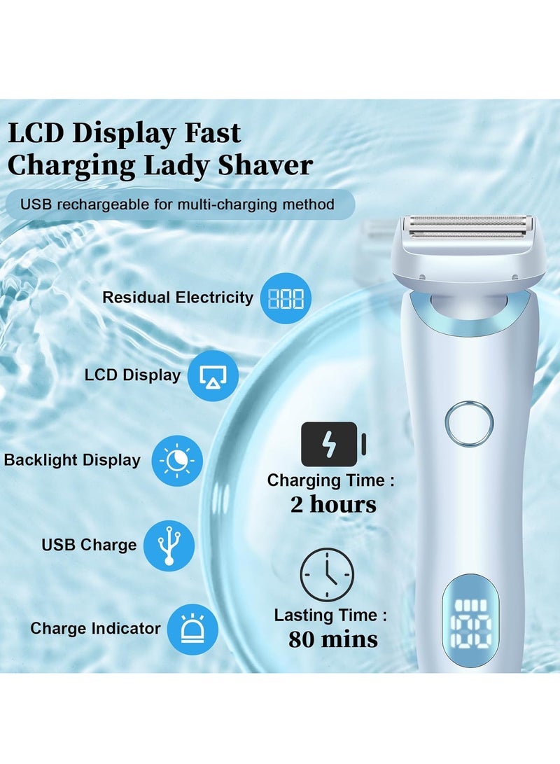 general Electric Razors for Women 2 IN 1 Electric Shaver for Womens Legs Underarm Face Pubic Hairs,Wet Dry Use Rechargeable Trimmer Hair Removal with Detachable Head,Painless IPX7 Waterproof Blue - Image 4