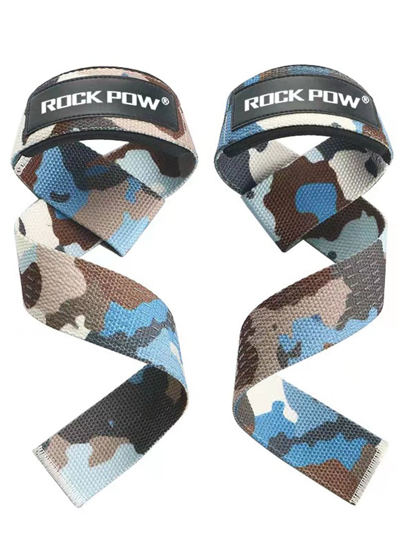 Rock Pow Cotton Hard Pull Wrist Lifting Straps Grips Band Deadlift Straps with Neoprene Cushioned Wrist Padded and Anti Skid Silicone for Weightlifting Bodybuilding Xfit Strength Training - Image 1