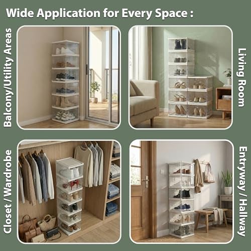 ALOXE Transparent Shoe Rack For Home | Modular Plastic Shoe Storage Box and Organizer with Clear Front Door for Sneakers, Boots & Heels (6 Layers) - Image 5