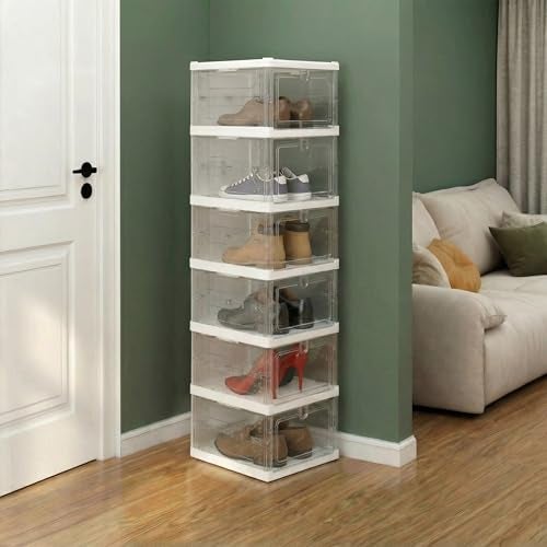 ALOXE Transparent Shoe Rack For Home | Modular Plastic Shoe Storage Box and Organizer with Clear Front Door for Sneakers, Boots & Heels (6 Layers) - Image 1