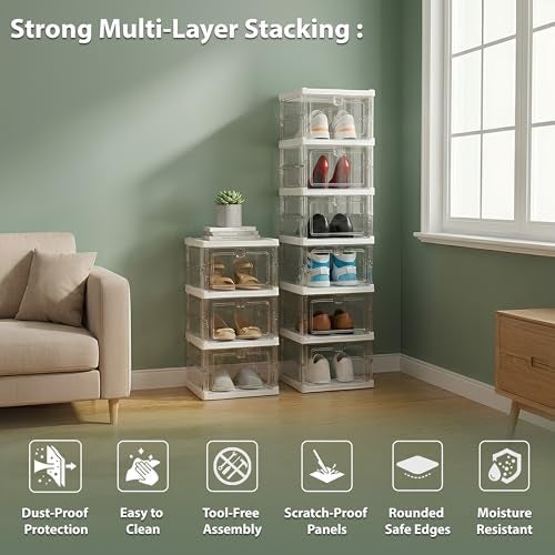 ALOXE Transparent Shoe Rack For Home | Modular Plastic Shoe Storage Box and Organizer with Clear Front Door for Sneakers, Boots & Heels (6 Layers) - Image 4