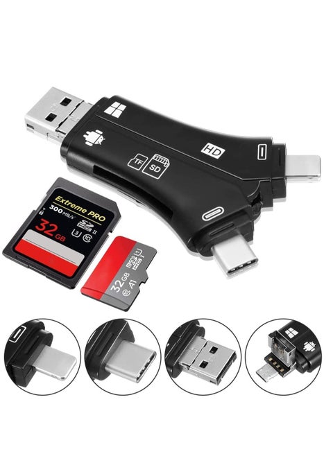 SD Card Reader TF Card Reader 4 in 1 Memory Card Reader Adapter, Trail Camera Card Reader with Type-C Connector, USB2.0 USB OTG Interface