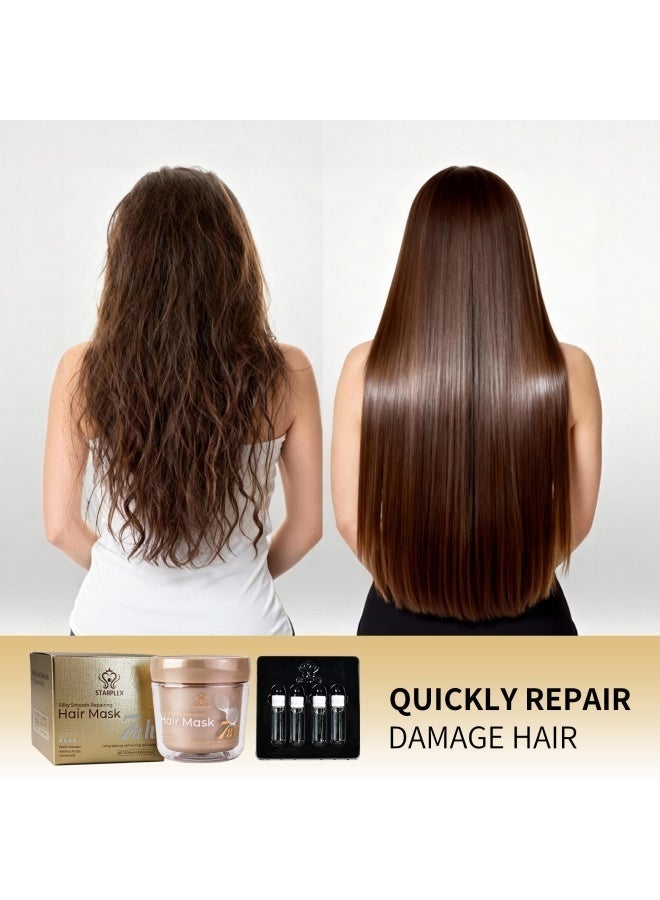 STARPLEX Repairing Hair Mask 300ml+100ml Free + 4 Companion Liquids - Silky Smooth Formula with Argan Oil Keratin Nano Keratin Amino Acids & Ceramide | 78H Long-Lasting Perfume - Image 4