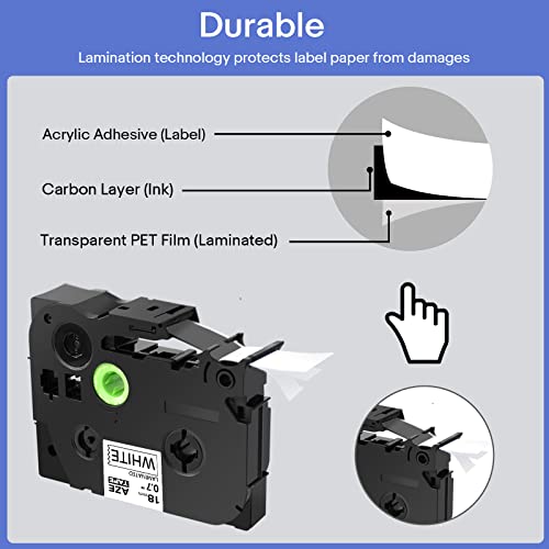 GREENCYCLE 6 Pack 18mm 0.7 Inch Laminated Multi Color Tape Compatible for Brother P-Touch TZe TZ Tape TZe-241 141 441 541 641 741 18mm Label for PT-D400 D410 D600 D610BT Label Maker - Image 3