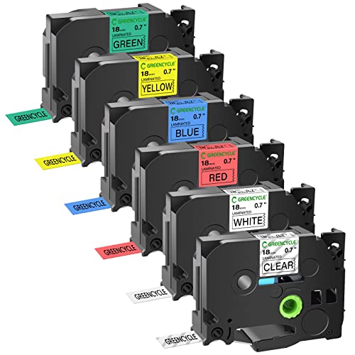 GREENCYCLE 6 Pack 18mm 0.7 Inch Laminated Multi Color Tape Compatible for Brother P-Touch TZe TZ Tape TZe-241 141 441 541 641 741 18mm Label for PT-D400 D410 D600 D610BT Label Maker - Image 1