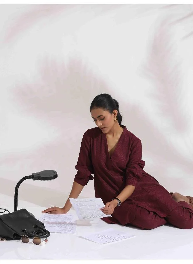 trueBrowns Maroon Dobby Co-ord Set