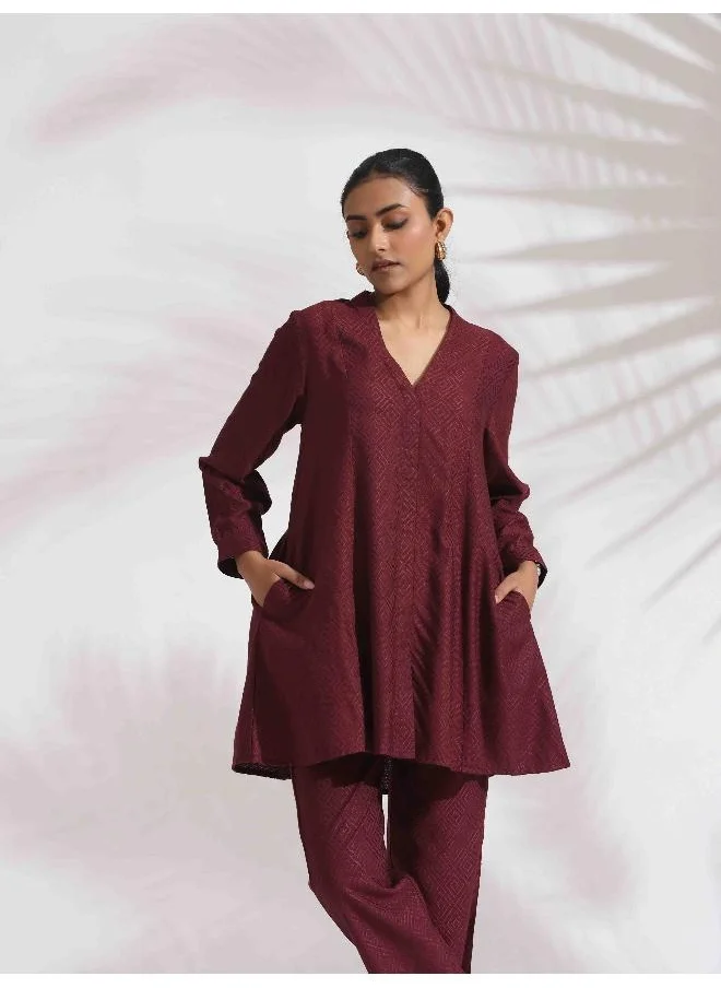trueBrowns trueBrowns Maroon Dobby Co-ord Set