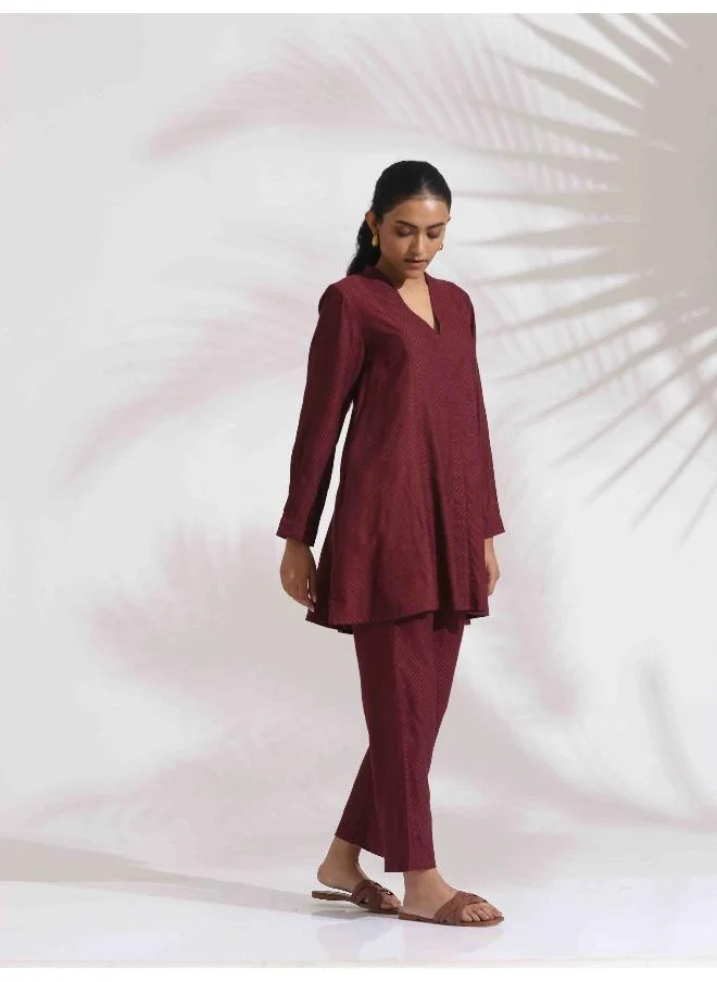 trueBrowns trueBrowns Maroon Dobby Co-ord Set