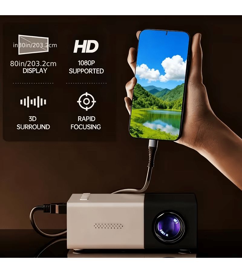 جهاز عرض محمول صغير LCD دقة أصلية 240 بكسل يدعم 1080 بكسل تعريف عالي للهواتف المحمولة وأجهزة الكمبيوتر المحمولة وأجهزة الكمبيوتر الشخصية للمسرح المنزلي والأفلام والألعاب والعروض التقديمية - Image 1